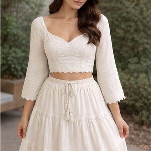 Boho cream cotton crop top blouse